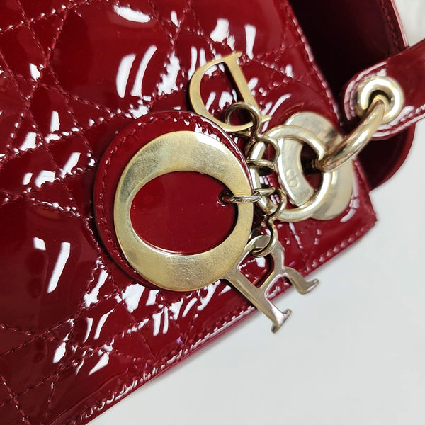 Authenticated pre-owned  Lady Dior Mini Cannage Patent Calfskin Red - Tote Bag at Looply