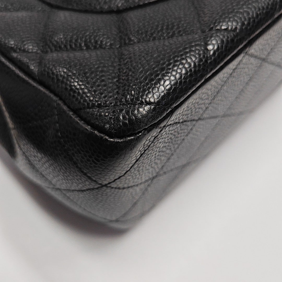 Quilted Grained Calfskin Shoulder Bag Large Black