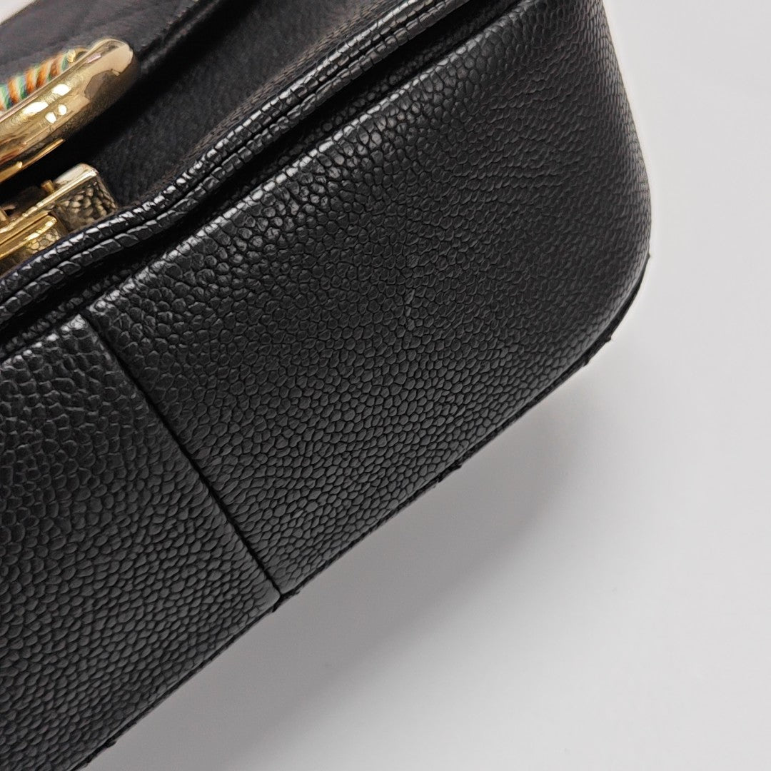 Quilted Grained Calfskin Shoulder Bag Black