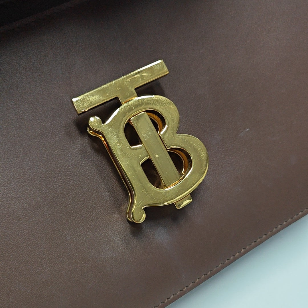 TB Small Quilted Calfskin Brown