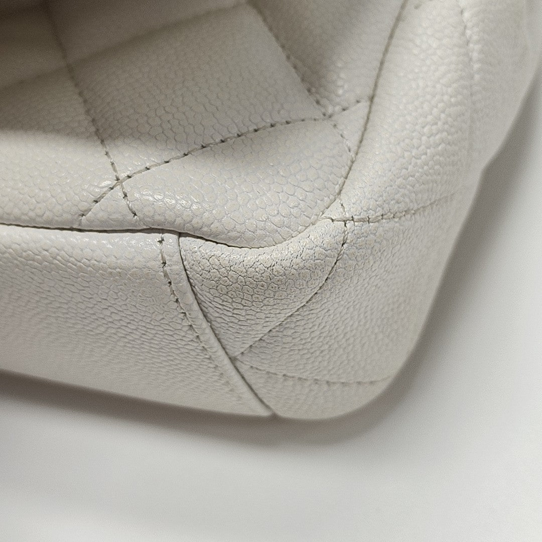 Quilted Grained Calfskin Shoulder Bag Large White