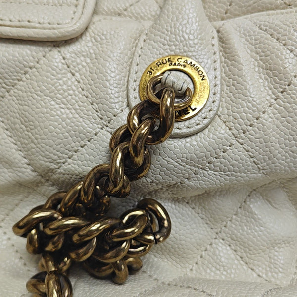 Quilted Grained Calfskin Shoulder Bag White