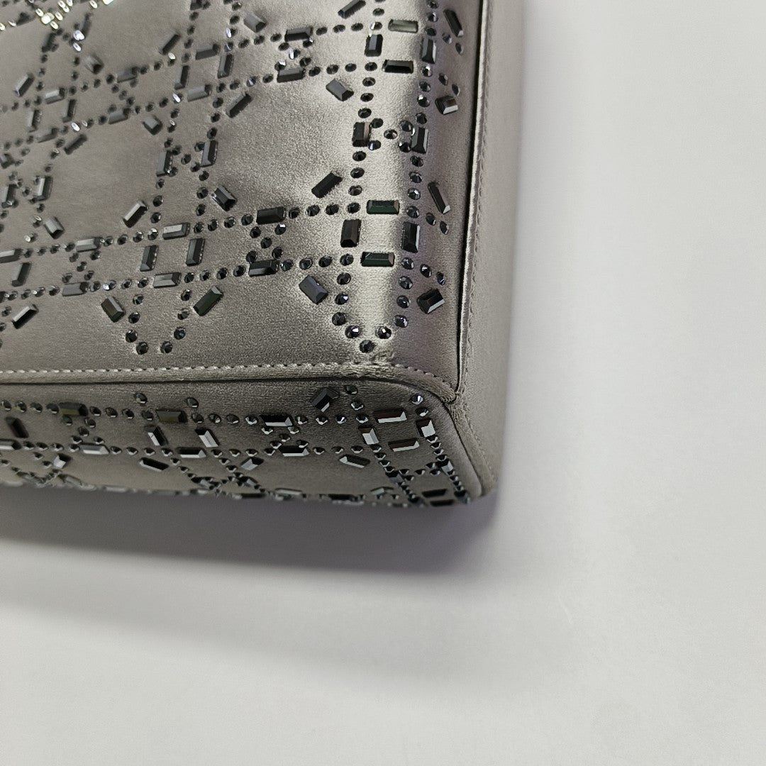 Lady Dior Mini Cannage Silk Satin Gray