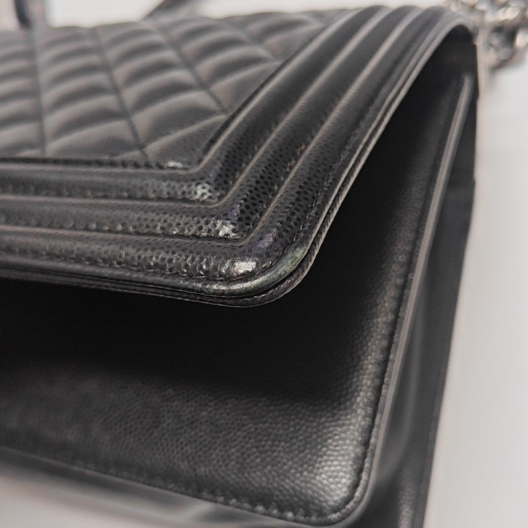 BOY CHANEL Medium Quilted Grained Calfskin Black