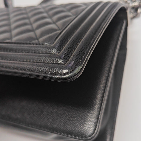 BOY CHANEL Medium Quilted Grained Calfskin Black