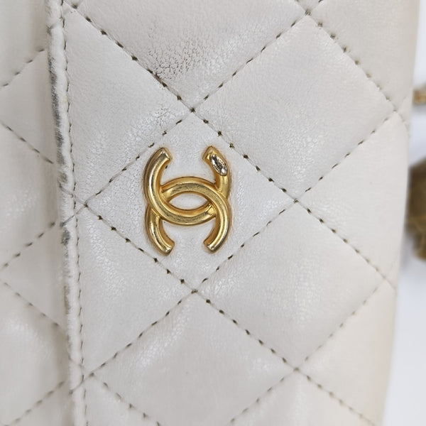 Quilted Lambskin Shoulder Bag White