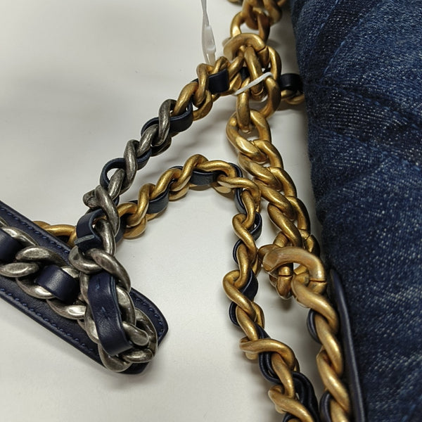 CHANEL 19 Small Quilted Denim Blue