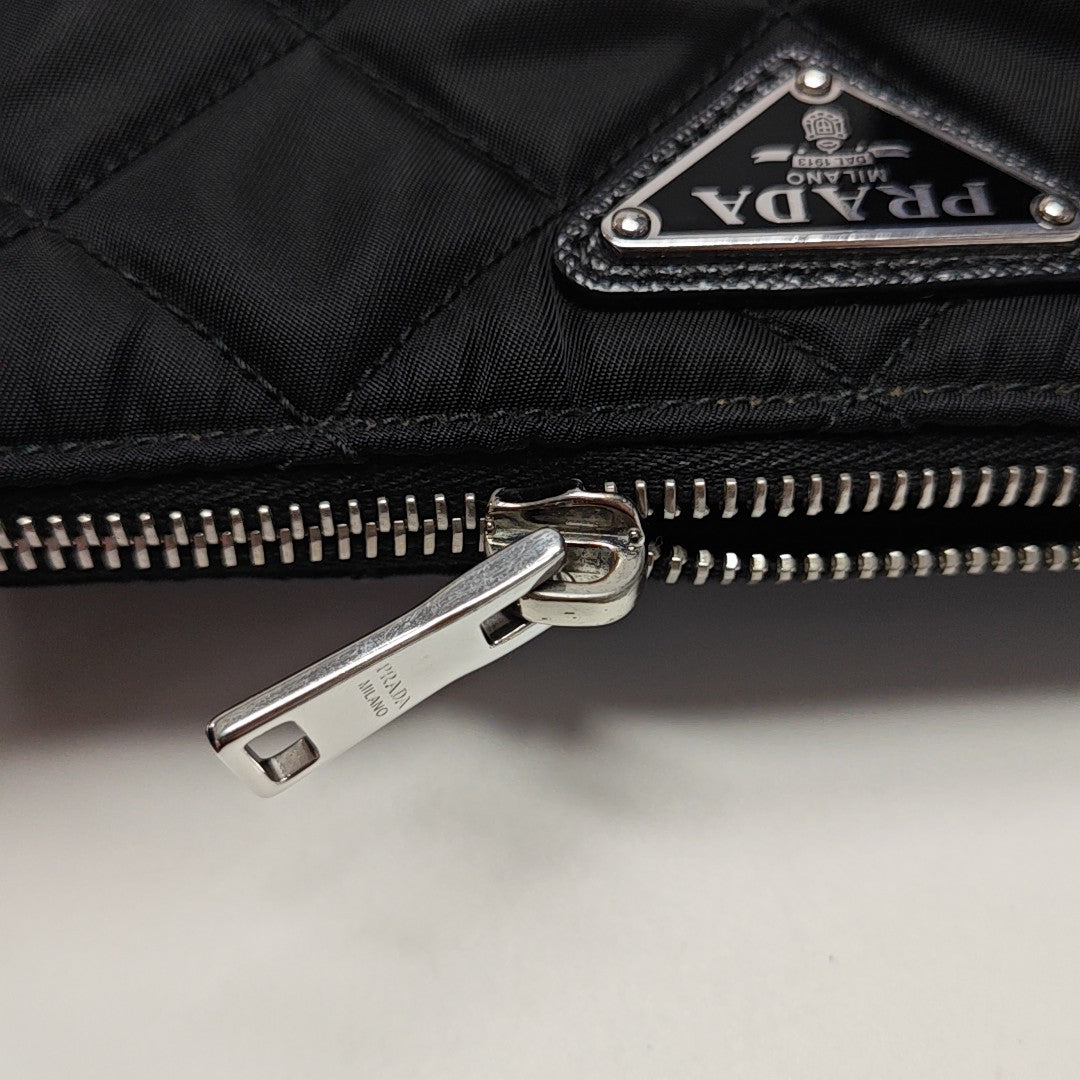 Quilted Nylon Shoulder Bag Black
