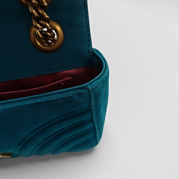 GG Marmont Small Quilted Velvet Blue