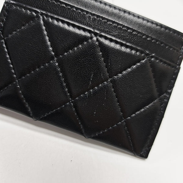 Quilted Lambskin Card Holder Black
