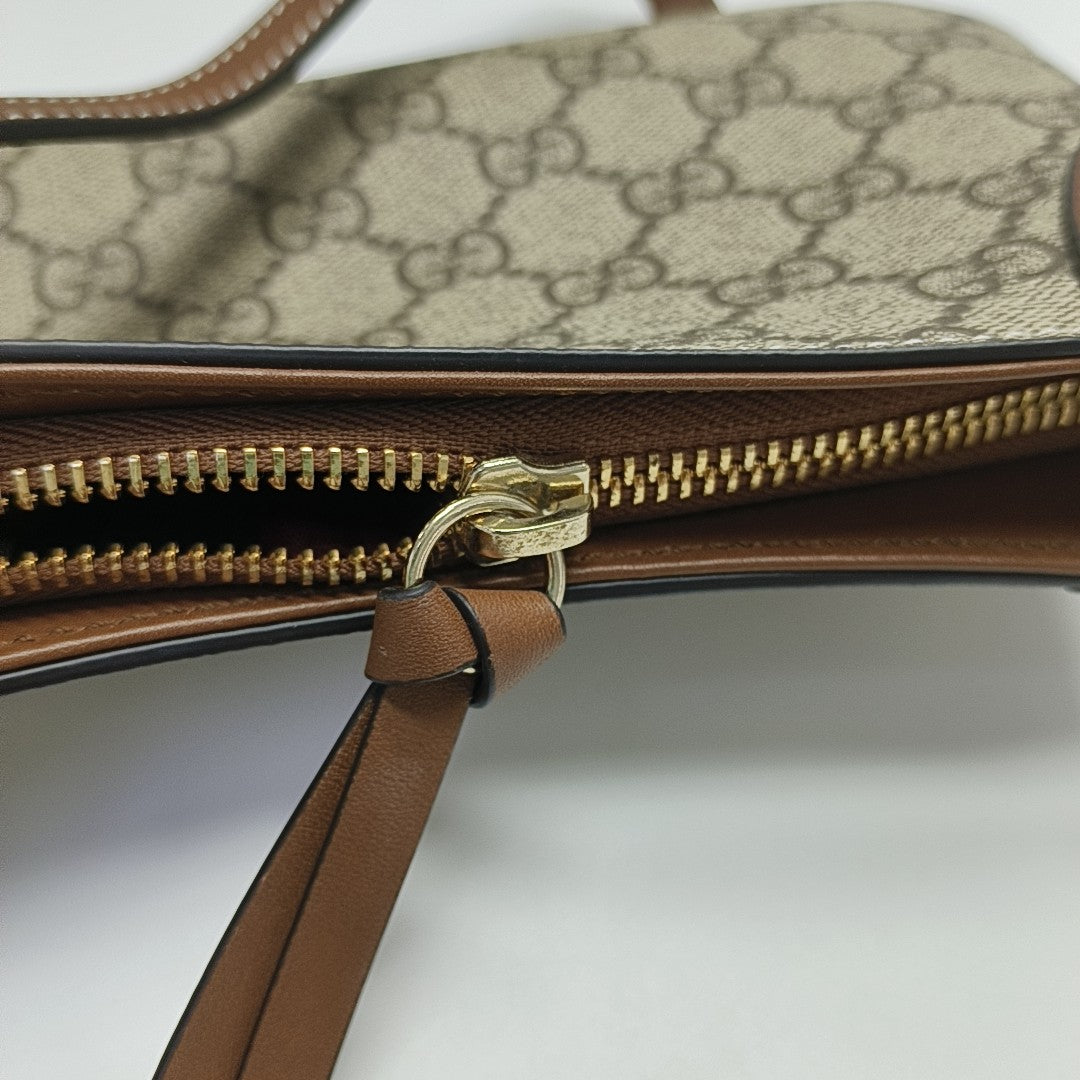 GG Emblem Small Monogram Coated Canvas Beige