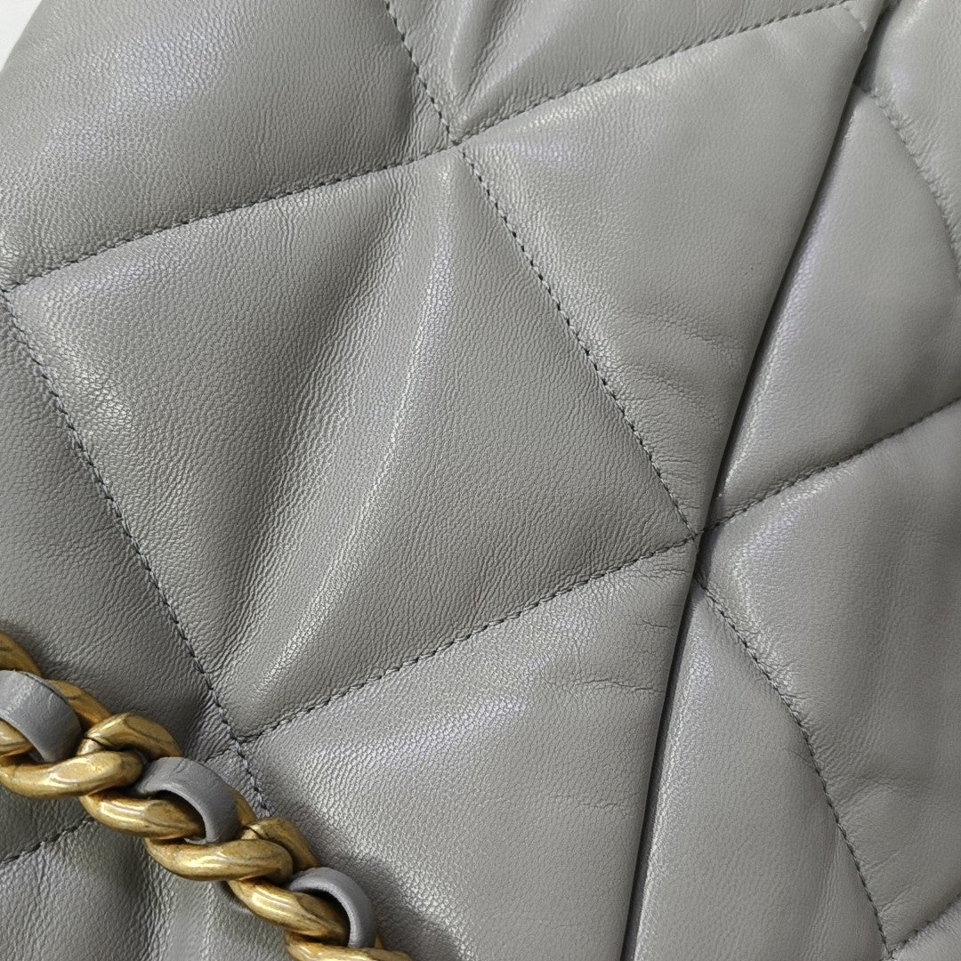CHANEL 19 Large Quilted Lambskin Gray