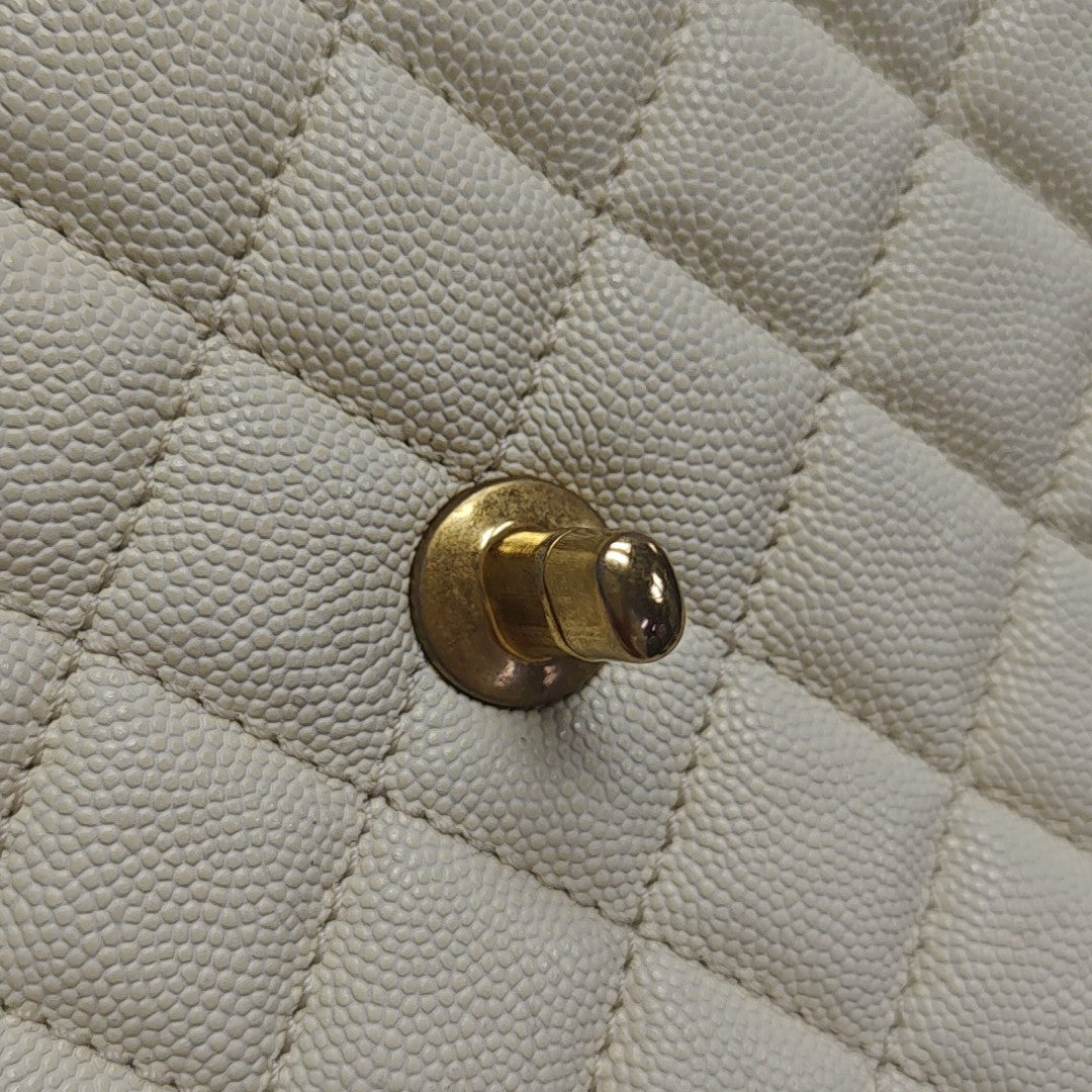 COCO HANDLE Medium Quilted Grained Calfskin Beige