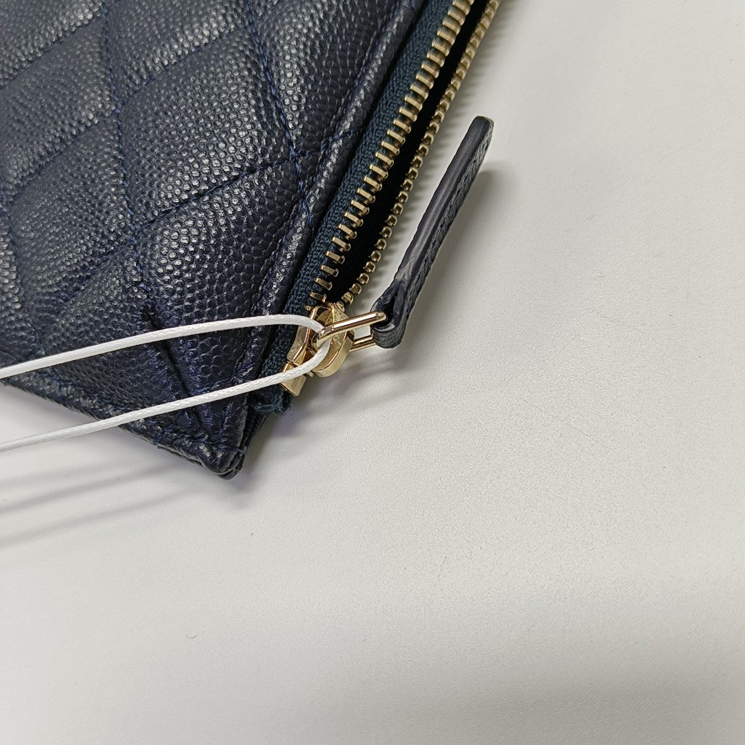 Quilted Grained Calfskin Card Holder Blue