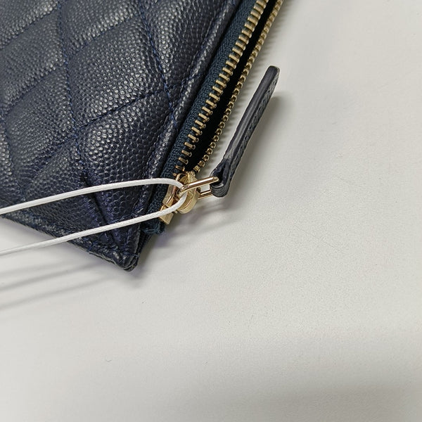 Quilted Grained Calfskin Card Holder Blue