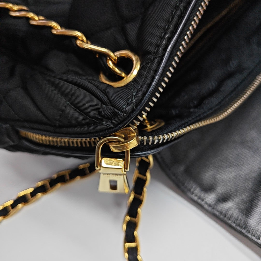 Quilted Nylon Shoulder Bag Black