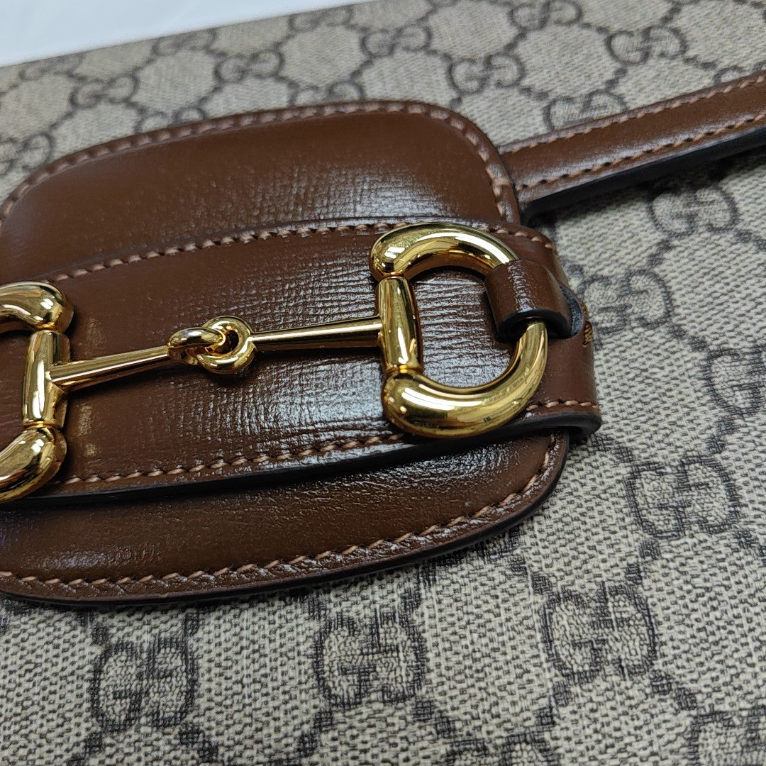 Horsebit 1955 Medium Monogram Coated Canvas Beige