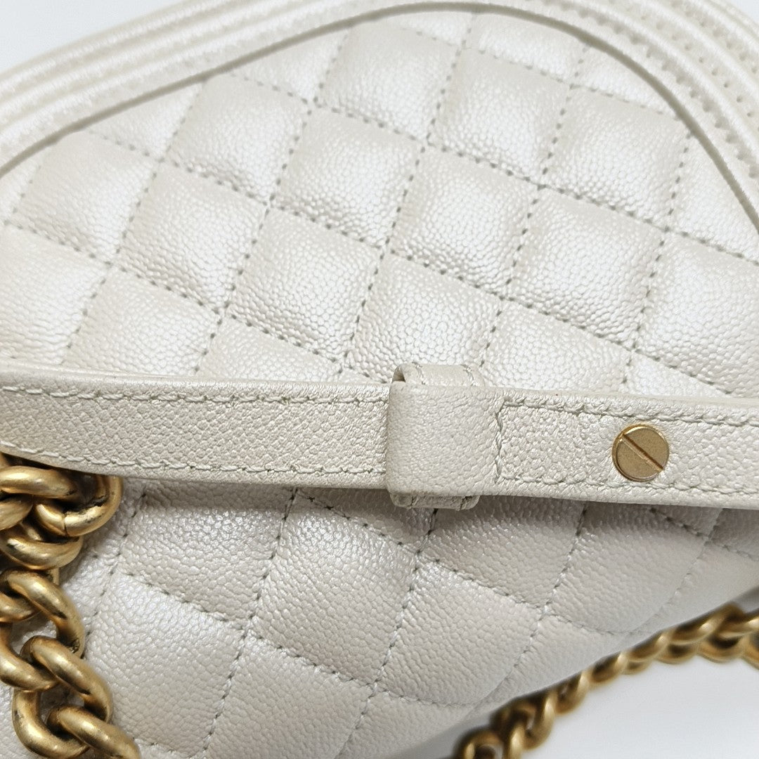 BOY CHANEL Mini Quilted Grained Calfskin White