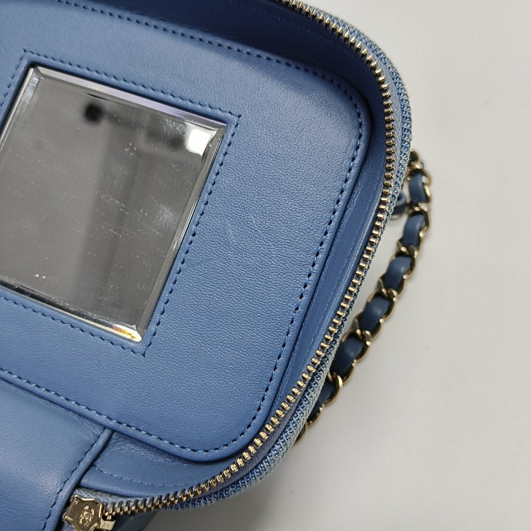 VINTAGE COSMETIC BAGS Chevron Denim Blue