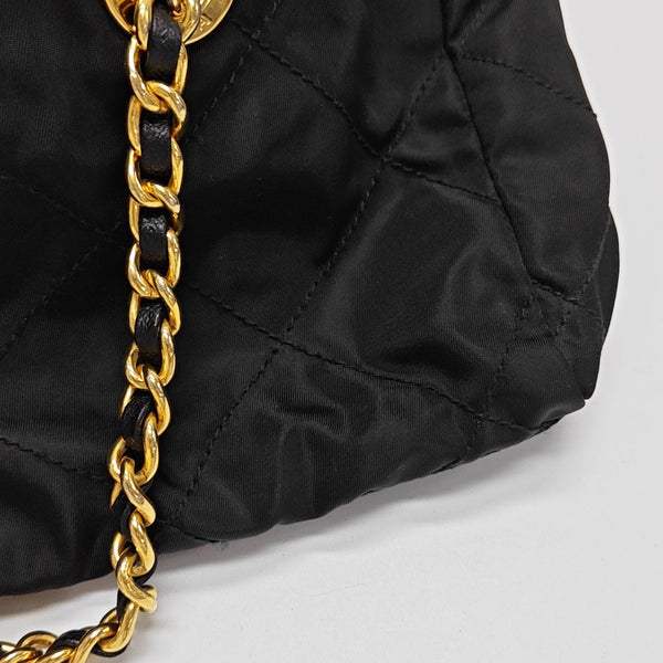 Quilted Nylon Shoulder Bag Black