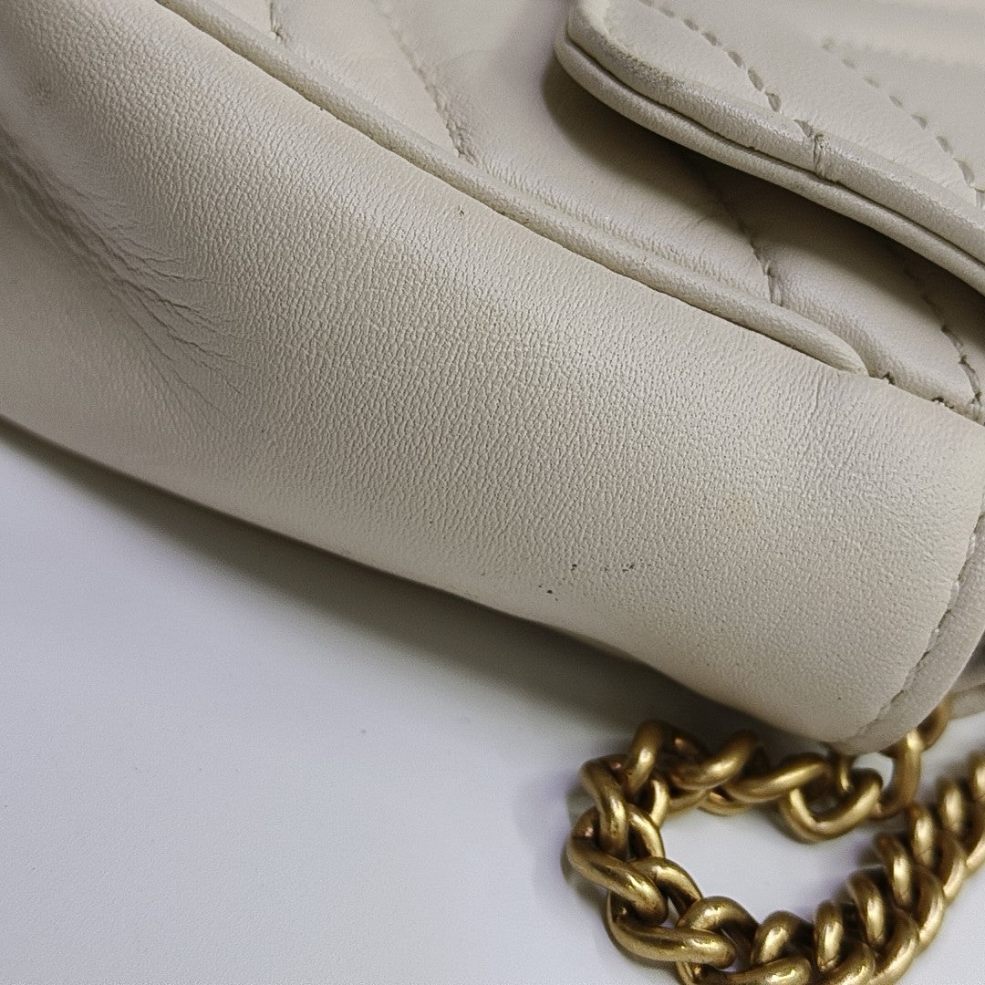 GG Marmont Mini Quilted Calfskin White