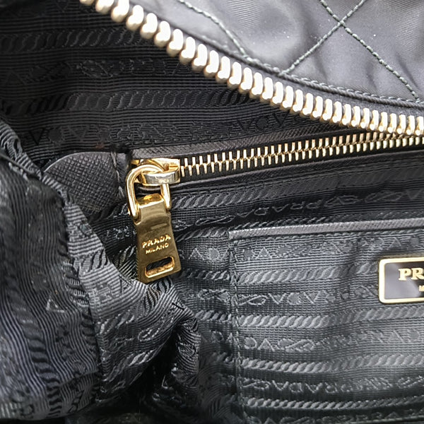Chain Tote Quilted Nylon Black