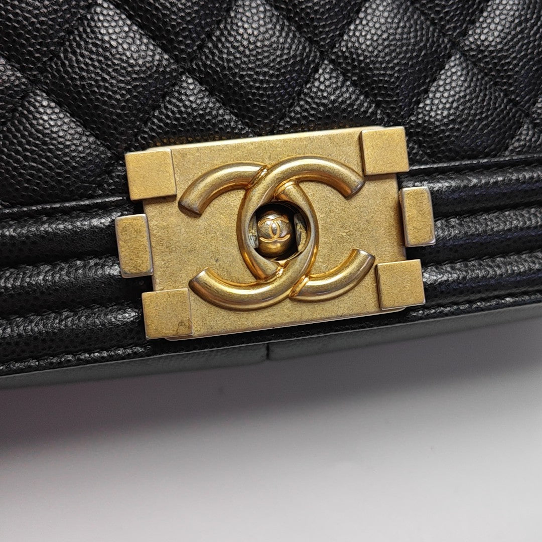 BOY CHANEL Medium Quilted Grained Calfskin Black