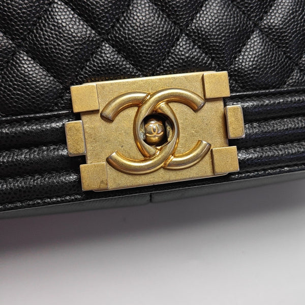 BOY CHANEL Medium Quilted Grained Calfskin Black