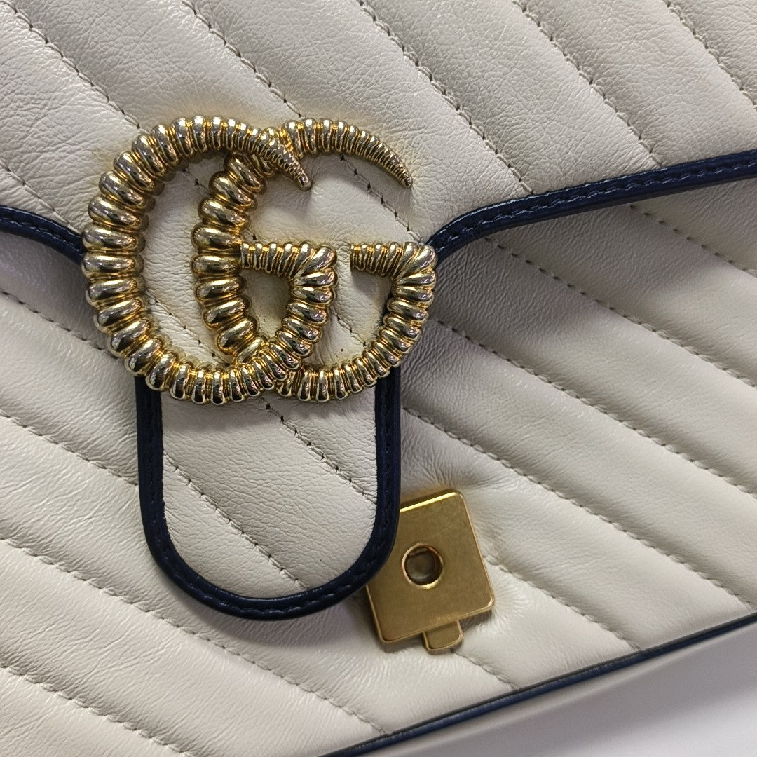GG Marmont Medium Quilted Calfskin White