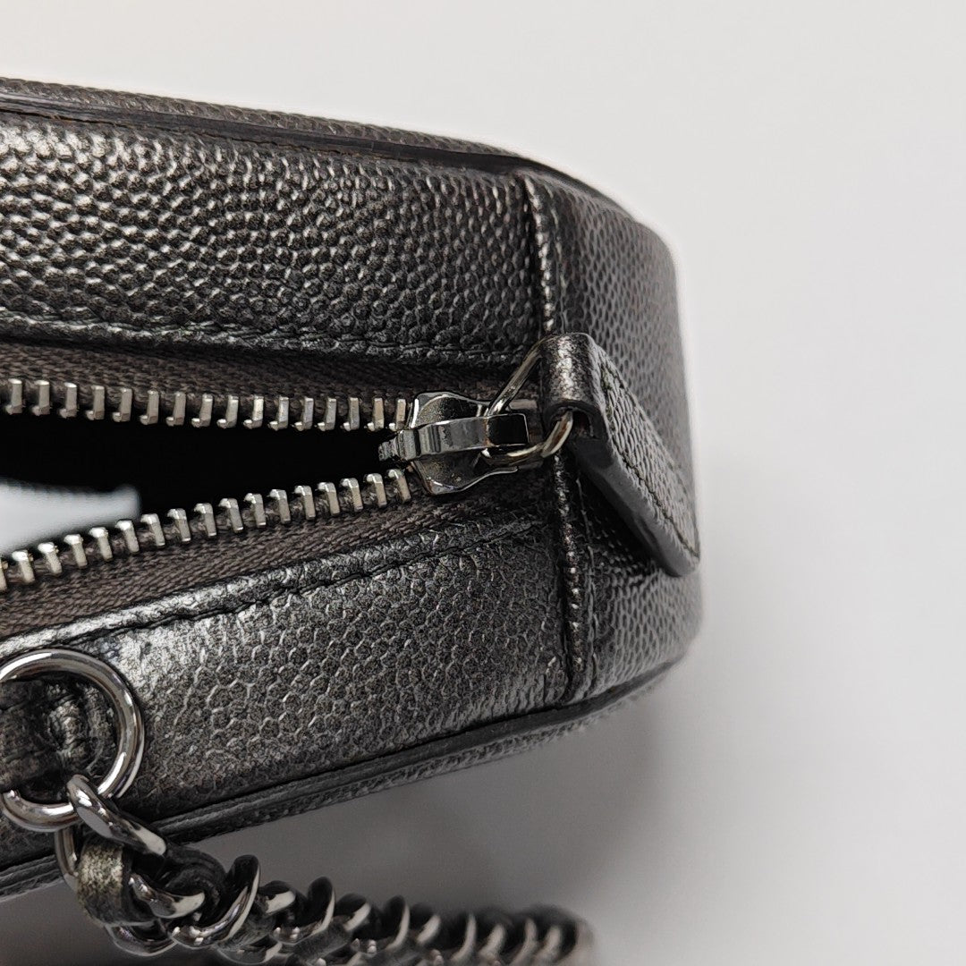 Quilted Grained Calfskin Shoulder Bag Gray