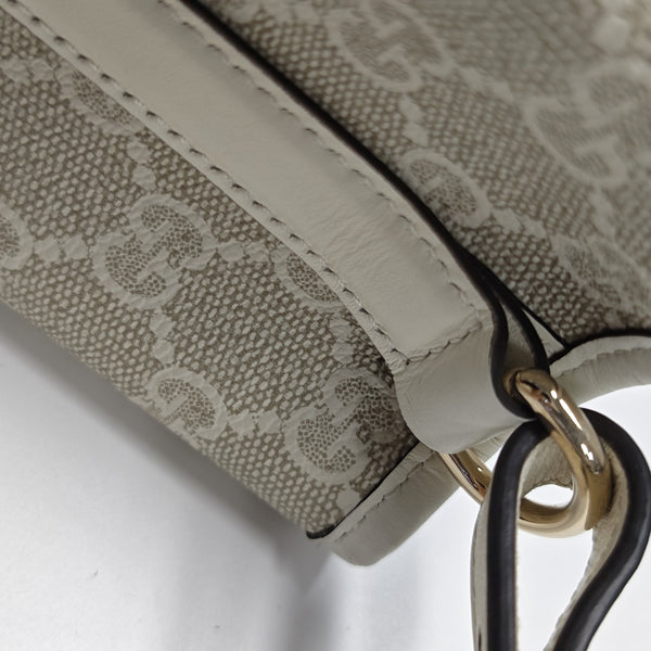 GG Emblem Small Monogram Coated Canvas Beige
