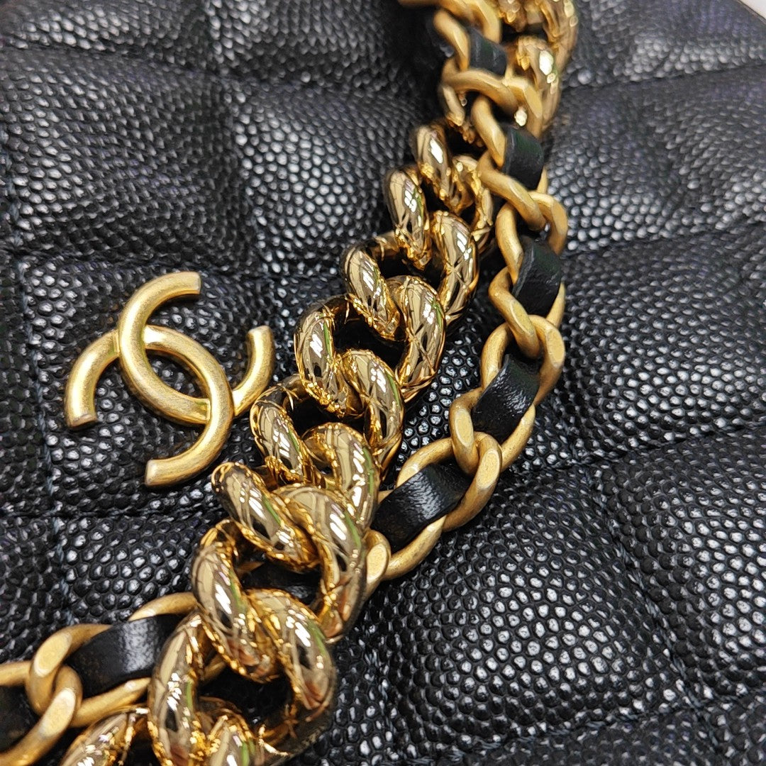 Quilted Grained Calfskin Top Handle Bag Black