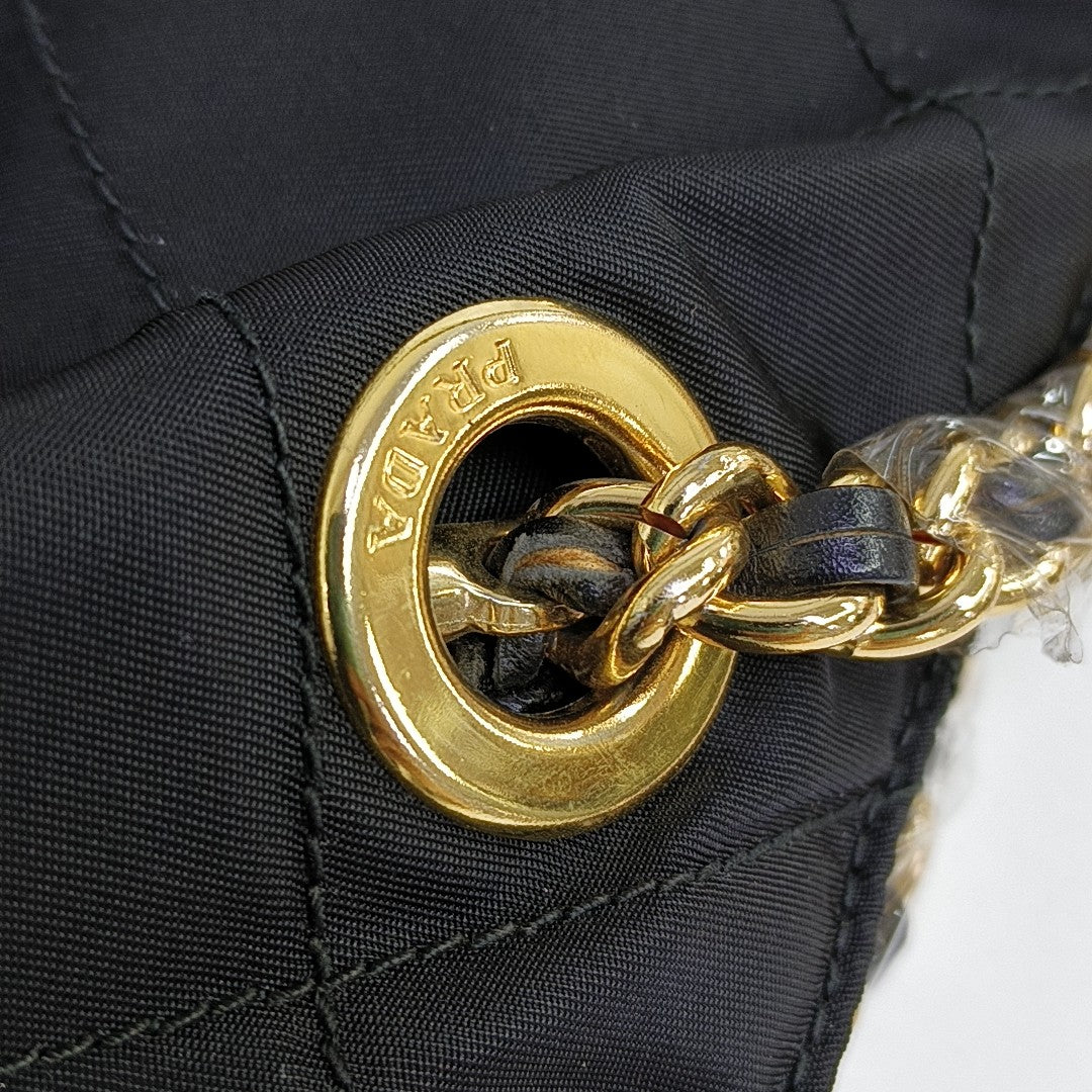 Quilted Nylon Shoulder Bag Black