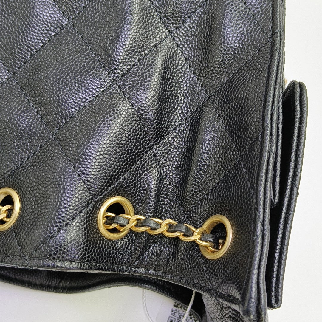 CHANEL 25 Mini Quilted Grained Calfskin Black