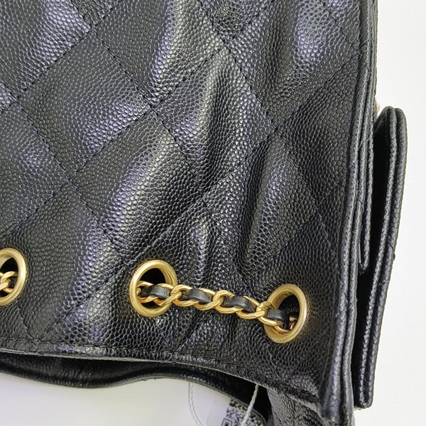 CHANEL 25 Mini Quilted Grained Calfskin Black