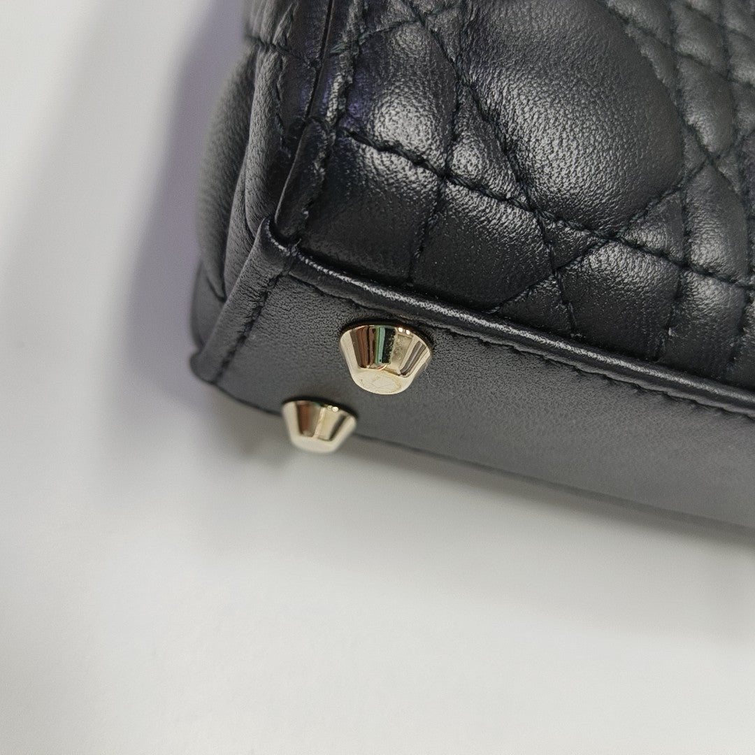 Authenticated pre-owned  Lady Dior Super Mini Quilted Lambskin Black - Tote Bag at Looply