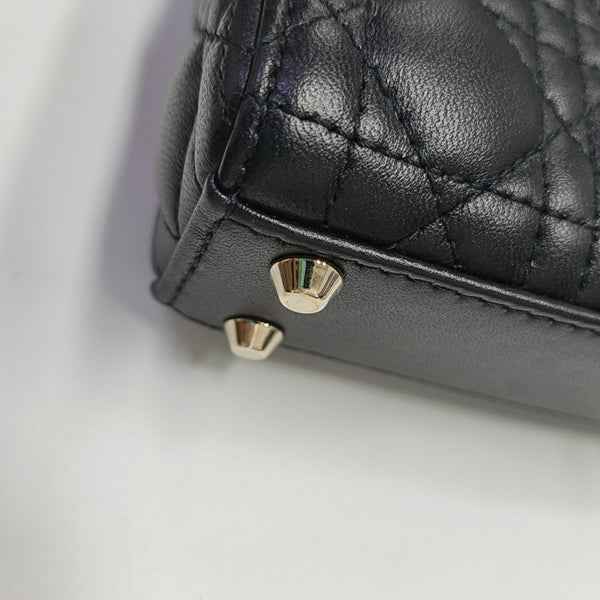 Authenticated pre-owned  Lady Dior Super Mini Quilted Lambskin Black - Tote Bag at Looply