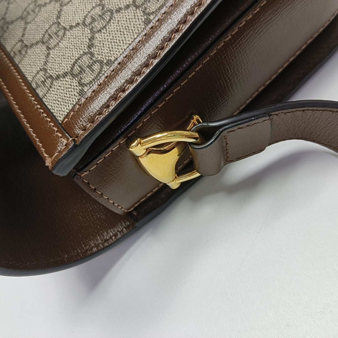 Horsebit 1955 Medium Monogram Coated Canvas Beige