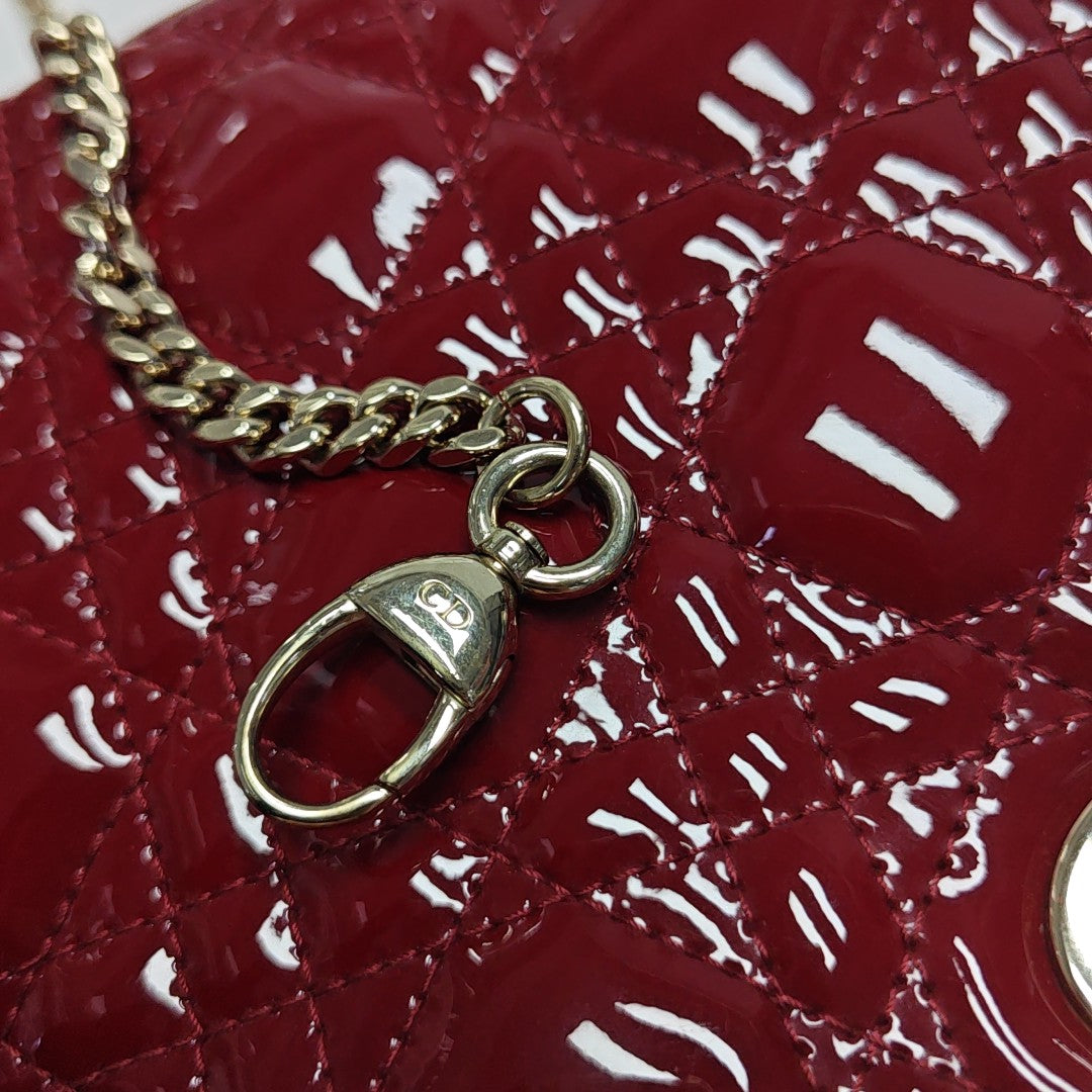 Lady Dior Mini Cannage Patent Leather Red
