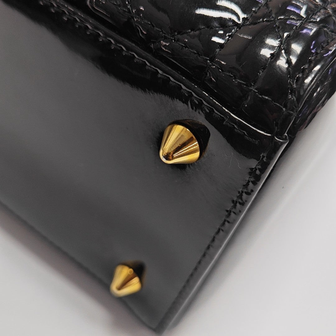 Lady Dior Medium Cannage Patent Leather Black