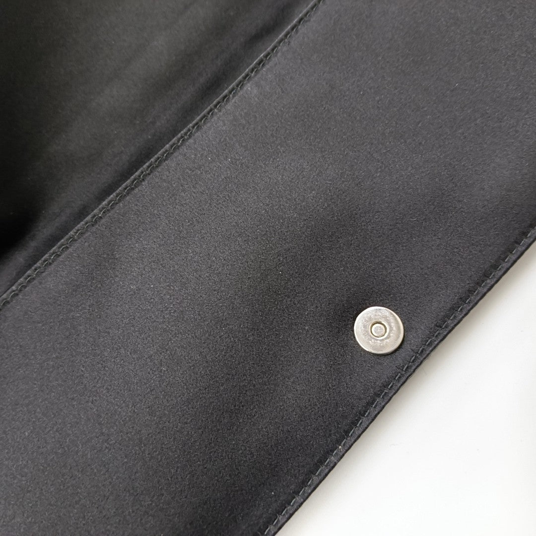 Cannage Silk Satin Shoulder Bag Black
