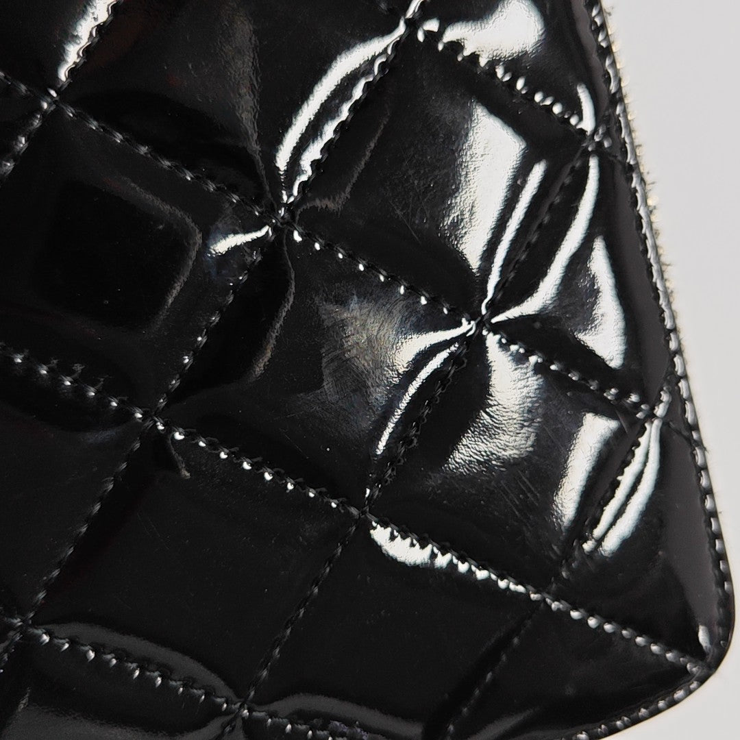Quilted Patent Calfskin Wallet Black
