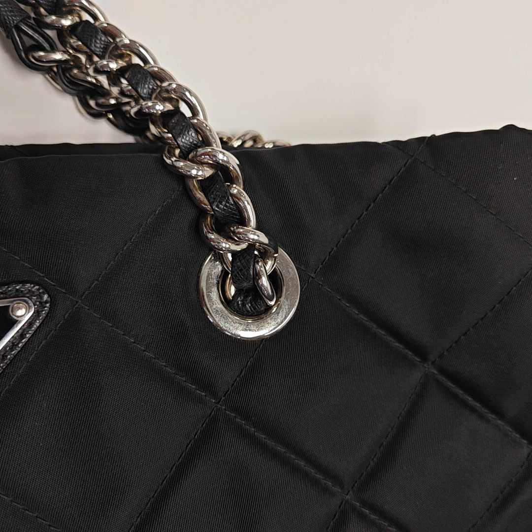 Quilted Nylon Tote Bag Black