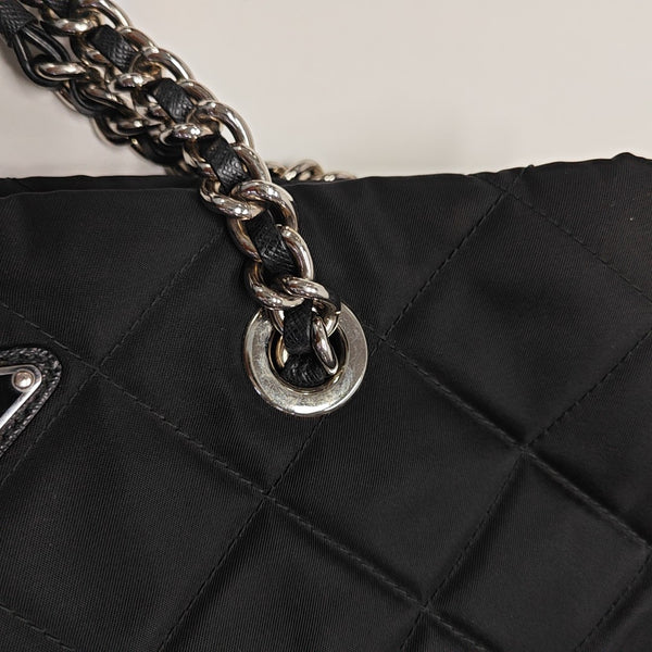 Quilted Nylon Tote Bag Black
