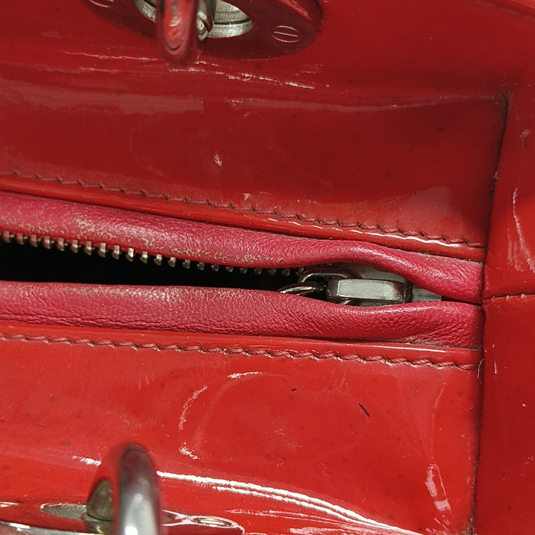 Lady Dior Medium Cannage Patent Leather Red