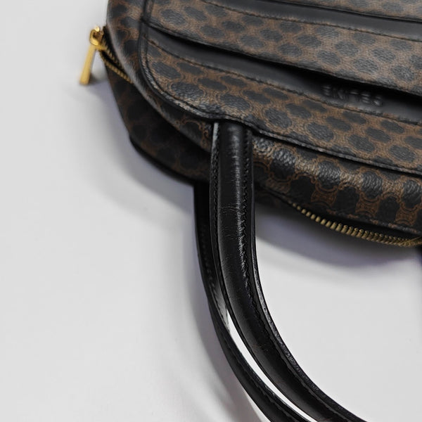 Coated Canvas Top Handle Bag Brown