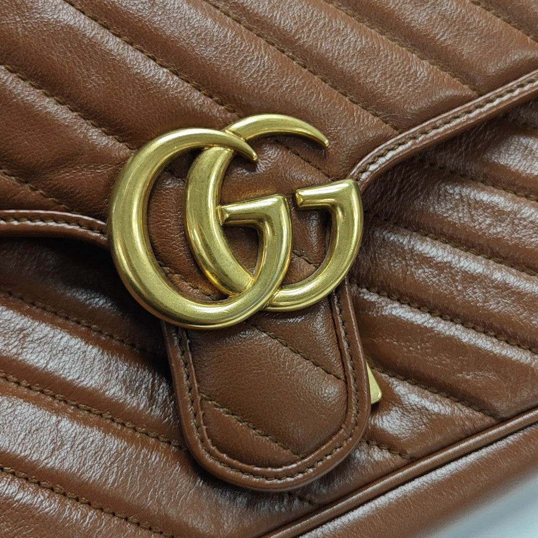 GG Marmont Medium Quilted Calfskin Brown