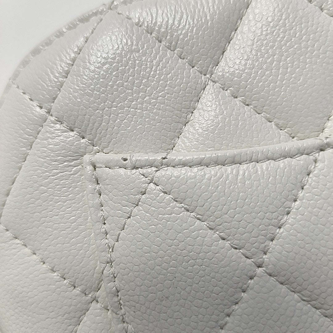 Quilted Grained Calfskin Shoulder Bag White