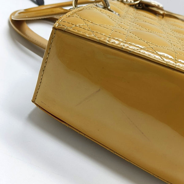 Authenticated pre-owned  Lady Dior Large Quilted Patent Leather Yellow - Tote Bag at Looply