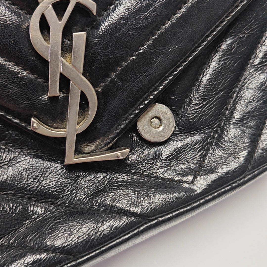 Chevron Calfskin Shoulder Bag Black